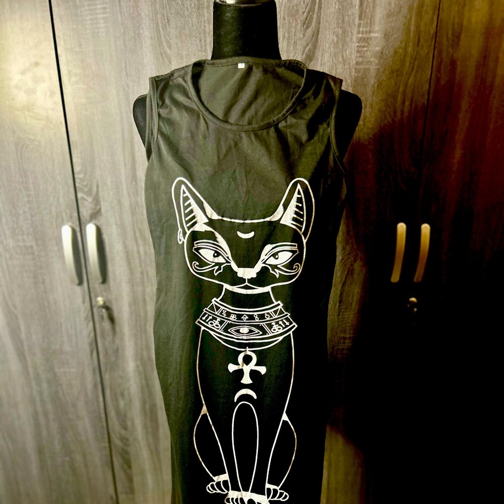 Women's Elegant Egyptian Cat Print Sleeveless Long Dress (Never Worn)